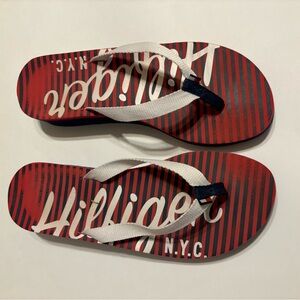 Tommy Hilfiger Flip Flops Sandals Americana Red w/ Small Platform Size8/8.5